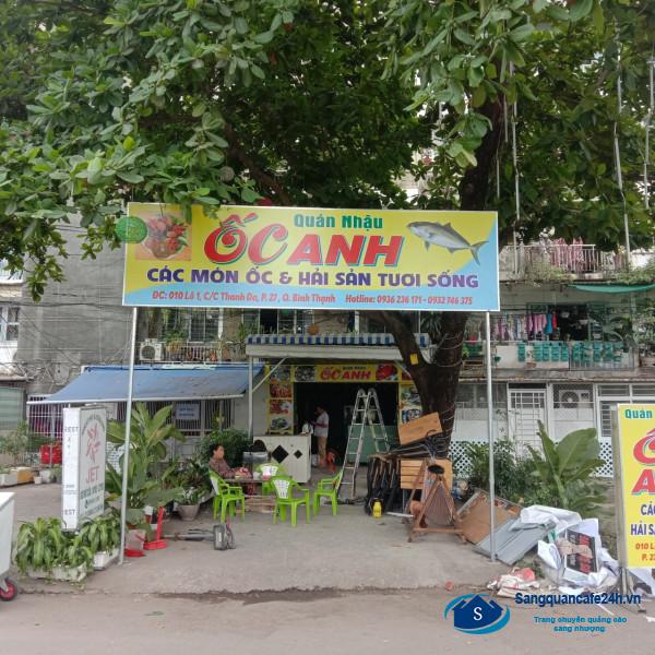 Sang nhượng quán nhậu hải sản nằm mặt tiền đường, khu dân cư đông đúc, ngay Cư xá Thanh Đa, quận Bình Thạnh.